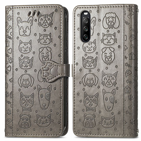 Coque Portefeuille Motif Fantaisie Livre Cuir Etui Clapet S03D pour Sony Xperia 10 III Gris