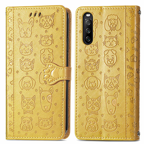 Coque Portefeuille Motif Fantaisie Livre Cuir Etui Clapet S03D pour Sony Xperia 10 III Lite Jaune