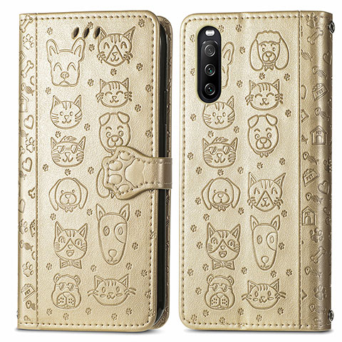 Coque Portefeuille Motif Fantaisie Livre Cuir Etui Clapet S03D pour Sony Xperia 10 III Lite Or