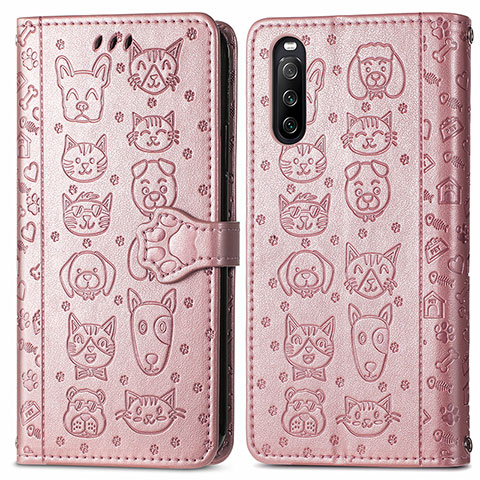 Coque Portefeuille Motif Fantaisie Livre Cuir Etui Clapet S03D pour Sony Xperia 10 III Lite Or Rose