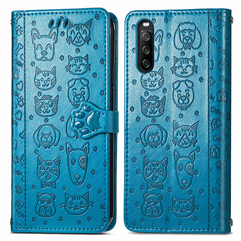 Coque Portefeuille Motif Fantaisie Livre Cuir Etui Clapet S03D pour Sony Xperia 10 III SO-52B Bleu