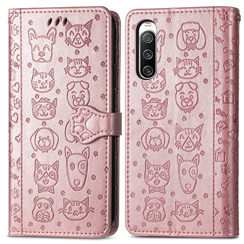 Coque Portefeuille Motif Fantaisie Livre Cuir Etui Clapet S03D pour Sony Xperia 10 IV Or Rose