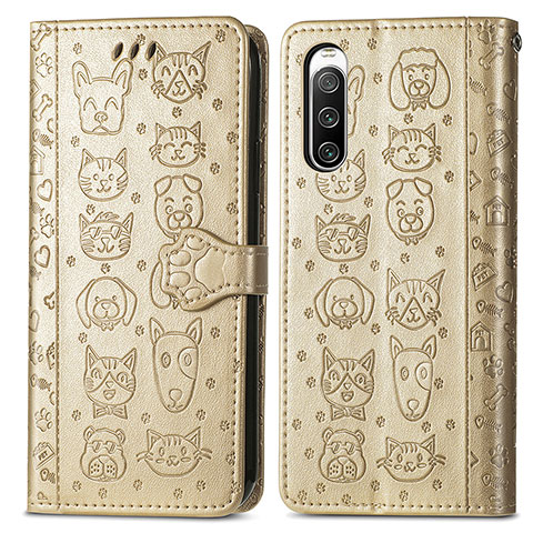 Coque Portefeuille Motif Fantaisie Livre Cuir Etui Clapet S03D pour Sony Xperia 10 IV SOG07 Or