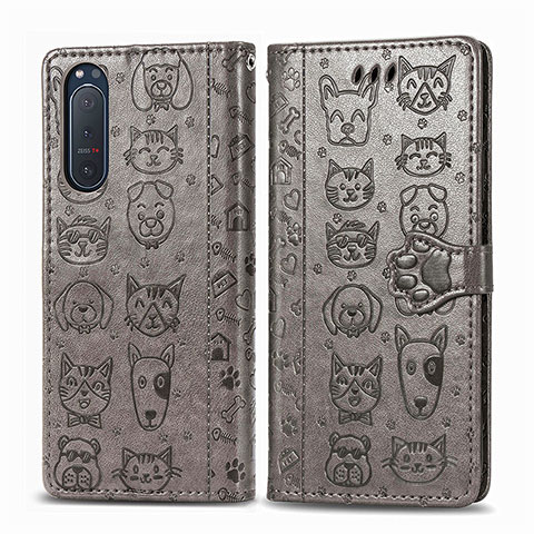 Coque Portefeuille Motif Fantaisie Livre Cuir Etui Clapet S03D pour Sony Xperia 5 II Gris