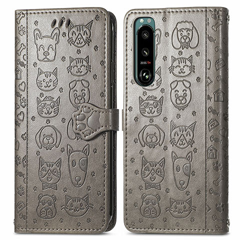 Coque Portefeuille Motif Fantaisie Livre Cuir Etui Clapet S03D pour Sony Xperia 5 III Gris