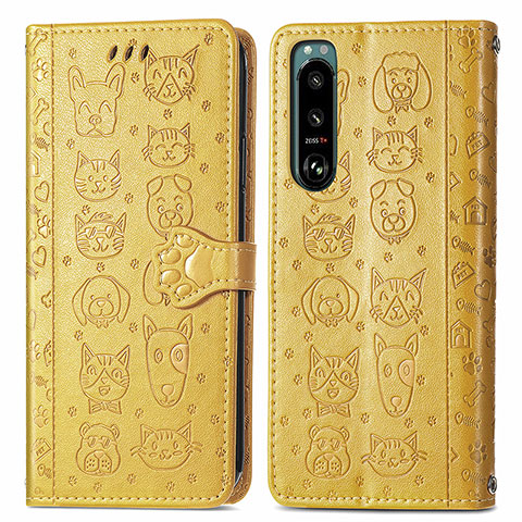 Coque Portefeuille Motif Fantaisie Livre Cuir Etui Clapet S03D pour Sony Xperia 5 III Jaune