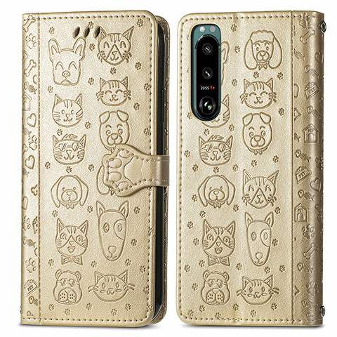 Coque Portefeuille Motif Fantaisie Livre Cuir Etui Clapet S03D pour Sony Xperia 5 III SO-53B Or