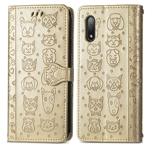 Coque Portefeuille Motif Fantaisie Livre Cuir Etui Clapet S03D pour Sony Xperia Ace II Or