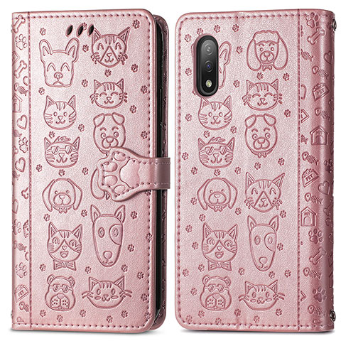 Coque Portefeuille Motif Fantaisie Livre Cuir Etui Clapet S03D pour Sony Xperia Ace II Or Rose