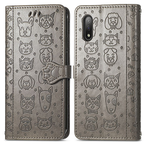 Coque Portefeuille Motif Fantaisie Livre Cuir Etui Clapet S03D pour Sony Xperia Ace II SO-41B Gris