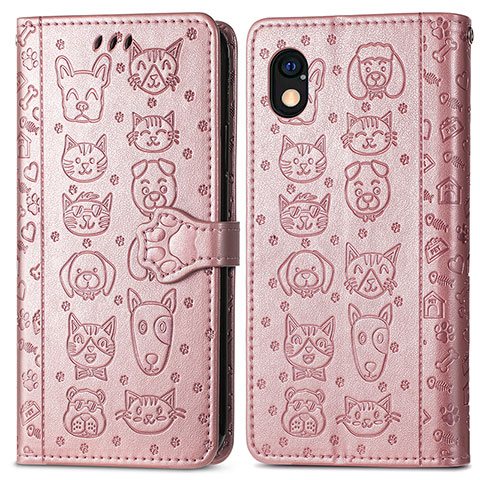 Coque Portefeuille Motif Fantaisie Livre Cuir Etui Clapet S03D pour Sony Xperia Ace III Or Rose