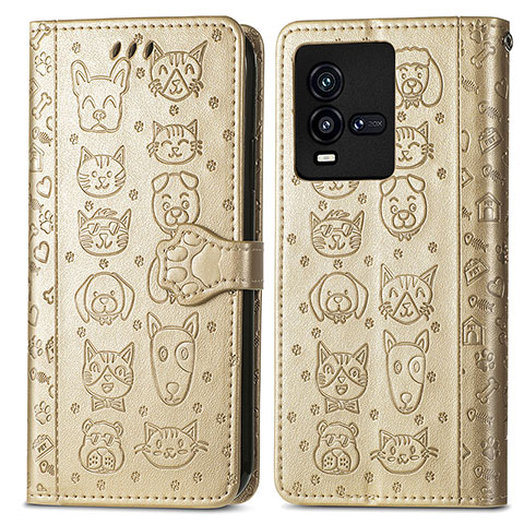 Coque Portefeuille Motif Fantaisie Livre Cuir Etui Clapet S03D pour Vivo iQOO 10 5G Or