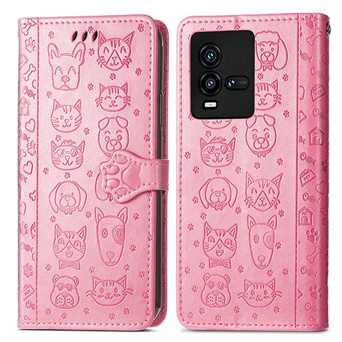 Coque Portefeuille Motif Fantaisie Livre Cuir Etui Clapet S03D pour Vivo iQOO 10 5G Rose