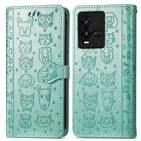 Coque Portefeuille Motif Fantaisie Livre Cuir Etui Clapet S03D pour Vivo iQOO 10 5G Vert