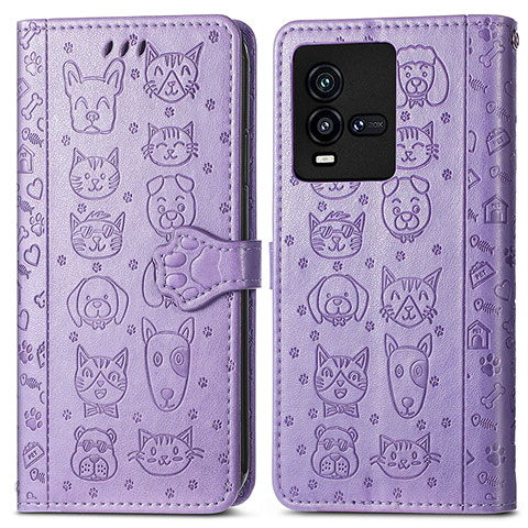 Coque Portefeuille Motif Fantaisie Livre Cuir Etui Clapet S03D pour Vivo iQOO 10 5G Violet