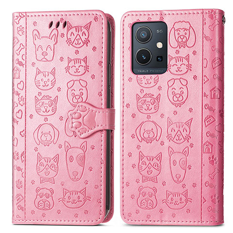 Coque Portefeuille Motif Fantaisie Livre Cuir Etui Clapet S03D pour Vivo iQOO Z6 5G Rose