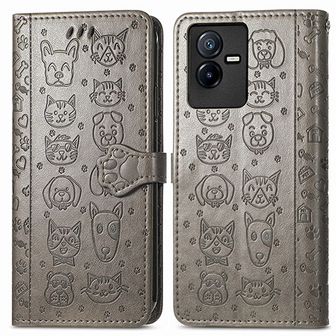 Coque Portefeuille Motif Fantaisie Livre Cuir Etui Clapet S03D pour Vivo iQOO Z6x Gris