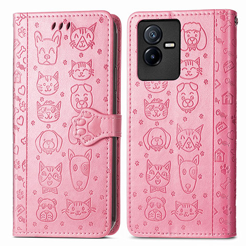 Coque Portefeuille Motif Fantaisie Livre Cuir Etui Clapet S03D pour Vivo iQOO Z6x Rose