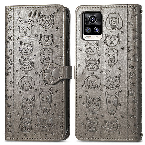 Coque Portefeuille Motif Fantaisie Livre Cuir Etui Clapet S03D pour Vivo V20 (2021) Gris