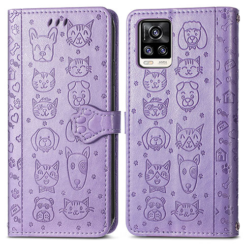 Coque Portefeuille Motif Fantaisie Livre Cuir Etui Clapet S03D pour Vivo V20 (2021) Violet