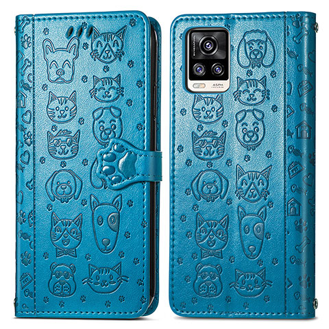 Coque Portefeuille Motif Fantaisie Livre Cuir Etui Clapet S03D pour Vivo V20 Bleu