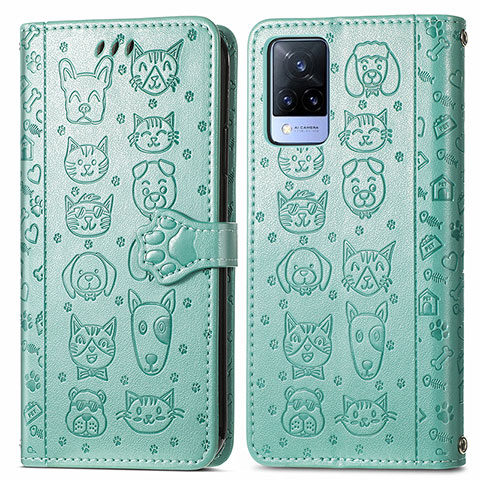 Coque Portefeuille Motif Fantaisie Livre Cuir Etui Clapet S03D pour Vivo V21 5G Vert