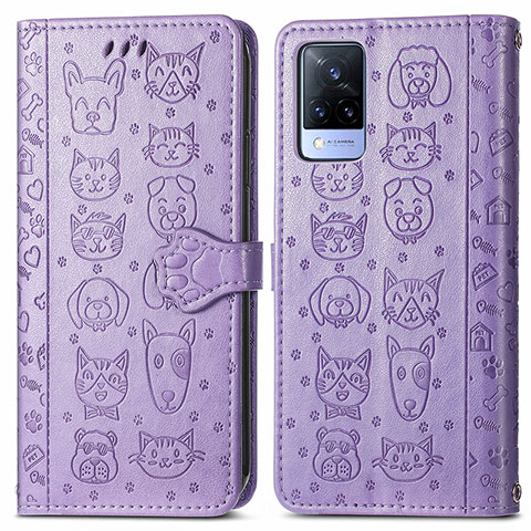 Coque Portefeuille Motif Fantaisie Livre Cuir Etui Clapet S03D pour Vivo V21s 5G Violet