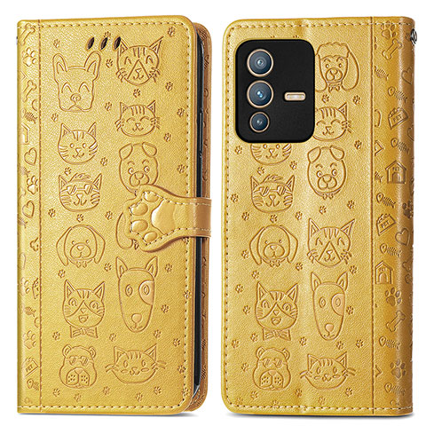 Coque Portefeuille Motif Fantaisie Livre Cuir Etui Clapet S03D pour Vivo V23 Pro 5G Jaune