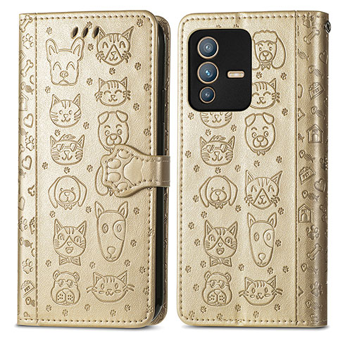 Coque Portefeuille Motif Fantaisie Livre Cuir Etui Clapet S03D pour Vivo V23 Pro 5G Or