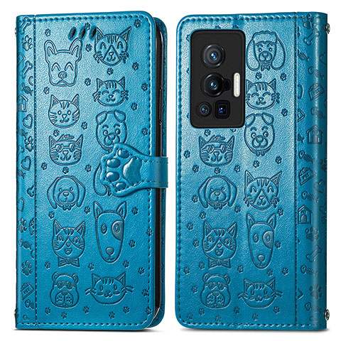 Coque Portefeuille Motif Fantaisie Livre Cuir Etui Clapet S03D pour Vivo X70 Pro 5G Bleu