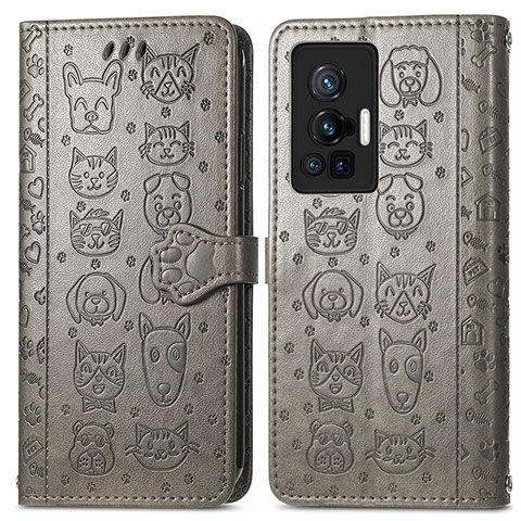 Coque Portefeuille Motif Fantaisie Livre Cuir Etui Clapet S03D pour Vivo X70 Pro 5G Gris