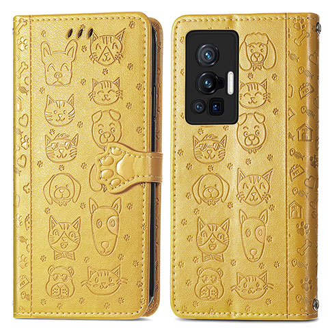 Coque Portefeuille Motif Fantaisie Livre Cuir Etui Clapet S03D pour Vivo X70 Pro 5G Jaune