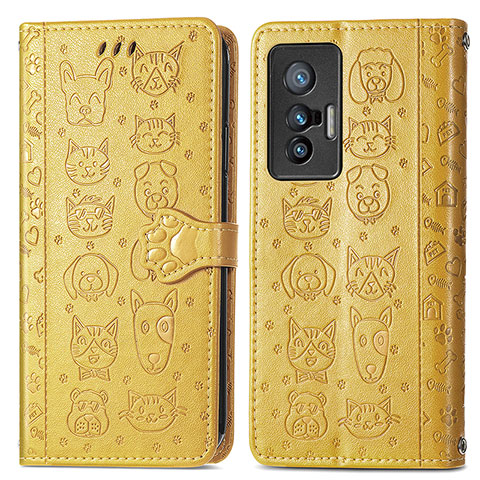 Coque Portefeuille Motif Fantaisie Livre Cuir Etui Clapet S03D pour Vivo X70t Jaune