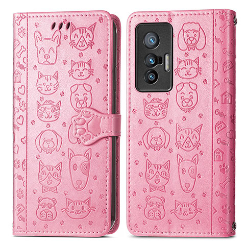 Coque Portefeuille Motif Fantaisie Livre Cuir Etui Clapet S03D pour Vivo X70t Rose