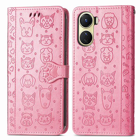 Coque Portefeuille Motif Fantaisie Livre Cuir Etui Clapet S03D pour Vivo Y02S Rose