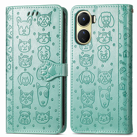 Coque Portefeuille Motif Fantaisie Livre Cuir Etui Clapet S03D pour Vivo Y02S Vert