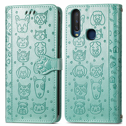 Coque Portefeuille Motif Fantaisie Livre Cuir Etui Clapet S03D pour Vivo Y11 Vert