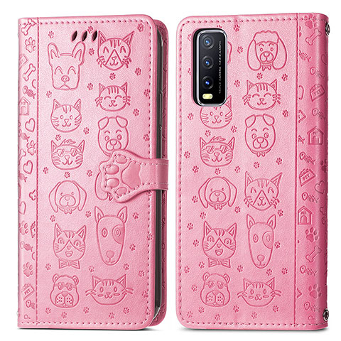 Coque Portefeuille Motif Fantaisie Livre Cuir Etui Clapet S03D pour Vivo Y11s Rose