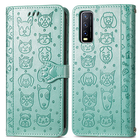 Coque Portefeuille Motif Fantaisie Livre Cuir Etui Clapet S03D pour Vivo Y12A Vert