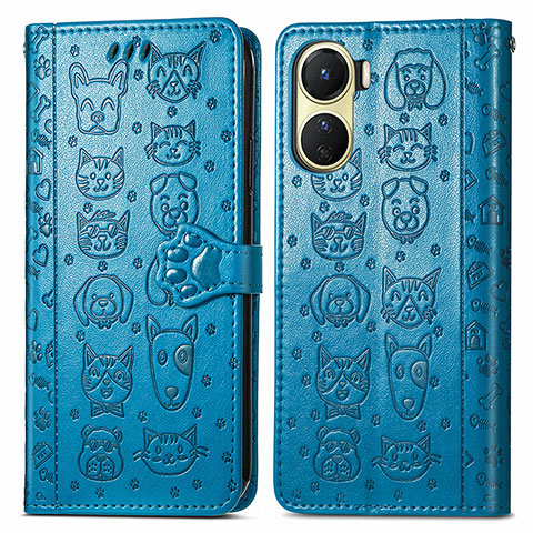 Coque Portefeuille Motif Fantaisie Livre Cuir Etui Clapet S03D pour Vivo Y16 Bleu