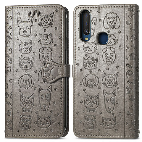 Coque Portefeuille Motif Fantaisie Livre Cuir Etui Clapet S03D pour Vivo Y17 Gris