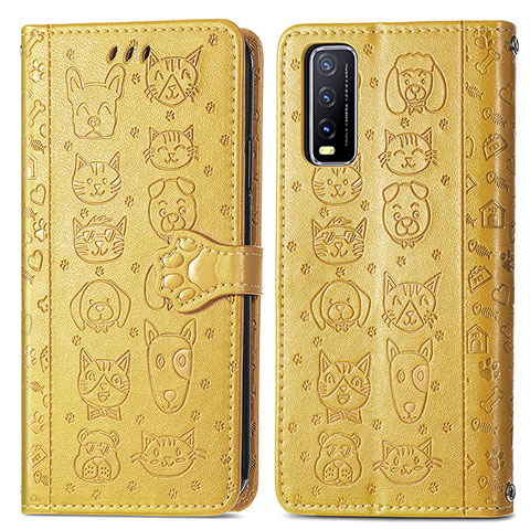 Coque Portefeuille Motif Fantaisie Livre Cuir Etui Clapet S03D pour Vivo Y20 (2021) Jaune