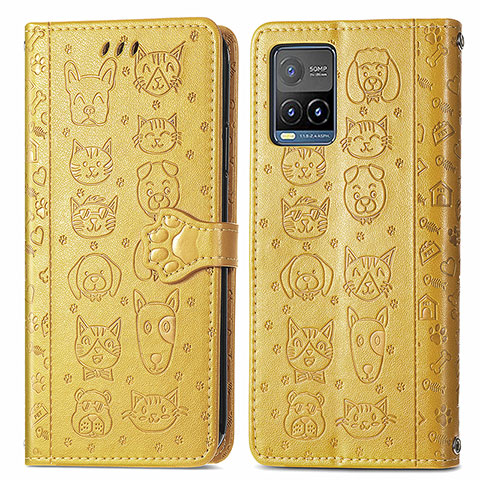 Coque Portefeuille Motif Fantaisie Livre Cuir Etui Clapet S03D pour Vivo Y21 Jaune