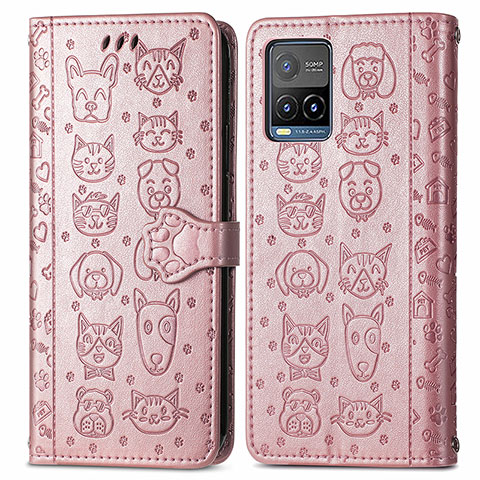 Coque Portefeuille Motif Fantaisie Livre Cuir Etui Clapet S03D pour Vivo Y21 Or Rose