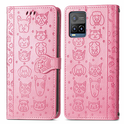 Coque Portefeuille Motif Fantaisie Livre Cuir Etui Clapet S03D pour Vivo Y21 Rose