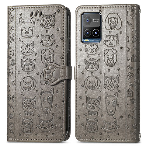 Coque Portefeuille Motif Fantaisie Livre Cuir Etui Clapet S03D pour Vivo Y21a Gris