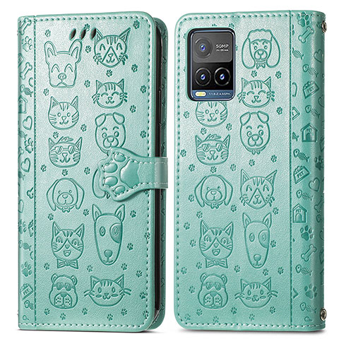 Coque Portefeuille Motif Fantaisie Livre Cuir Etui Clapet S03D pour Vivo Y21G Vert