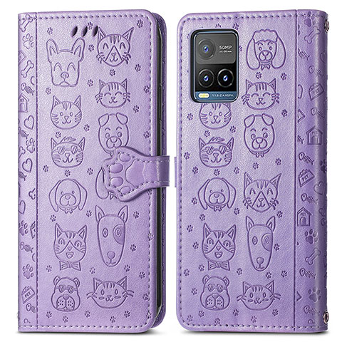 Coque Portefeuille Motif Fantaisie Livre Cuir Etui Clapet S03D pour Vivo Y21G Violet