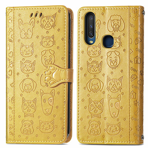 Coque Portefeuille Motif Fantaisie Livre Cuir Etui Clapet S03D pour Vivo Y3 Jaune