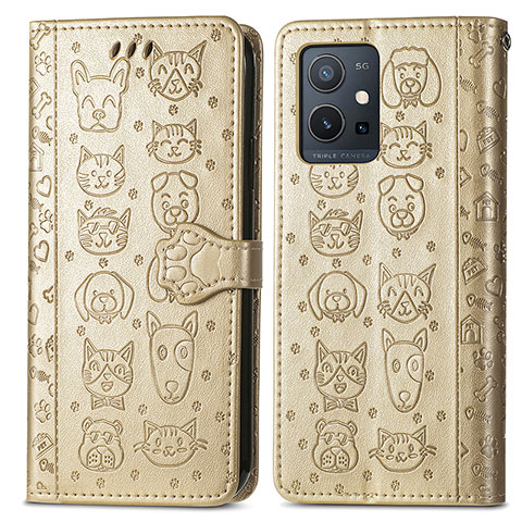 Coque Portefeuille Motif Fantaisie Livre Cuir Etui Clapet S03D pour Vivo Y30 5G Or